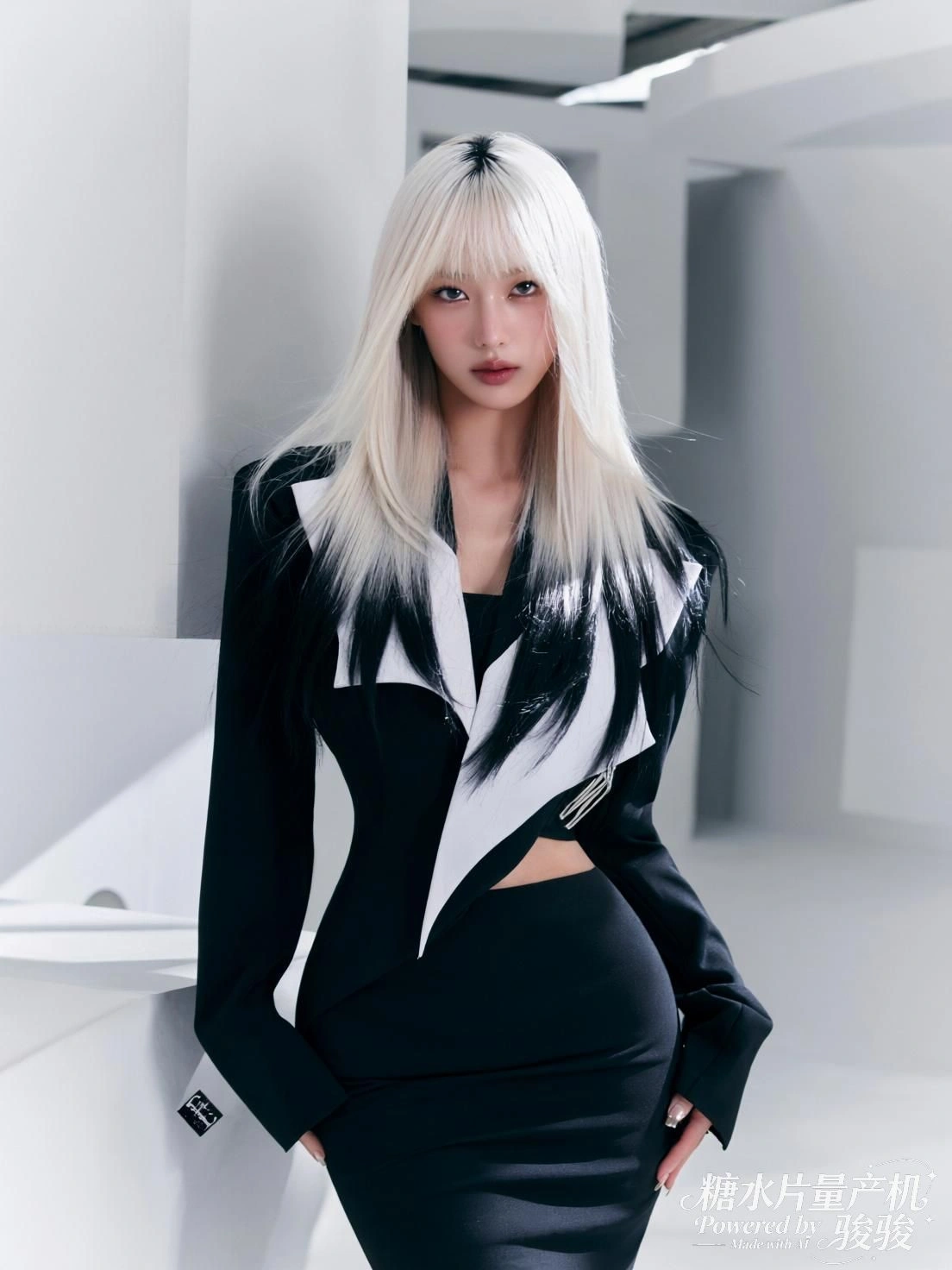 她立于香烟缭绕的殿中，华服垂地，光从雕梁间落向静默的步履