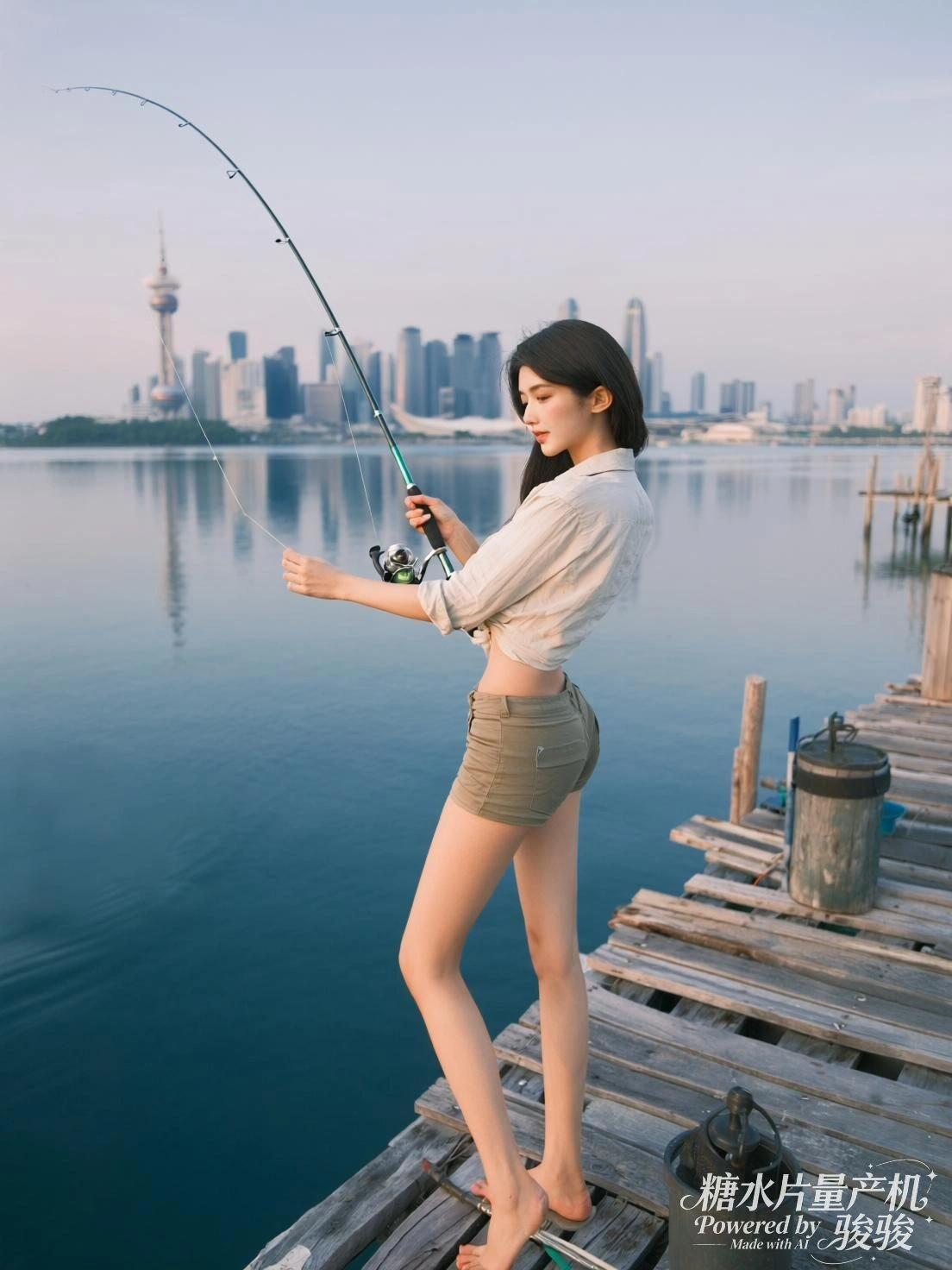 她与白狼相依，汗珠微光，野性在静默中与人共息