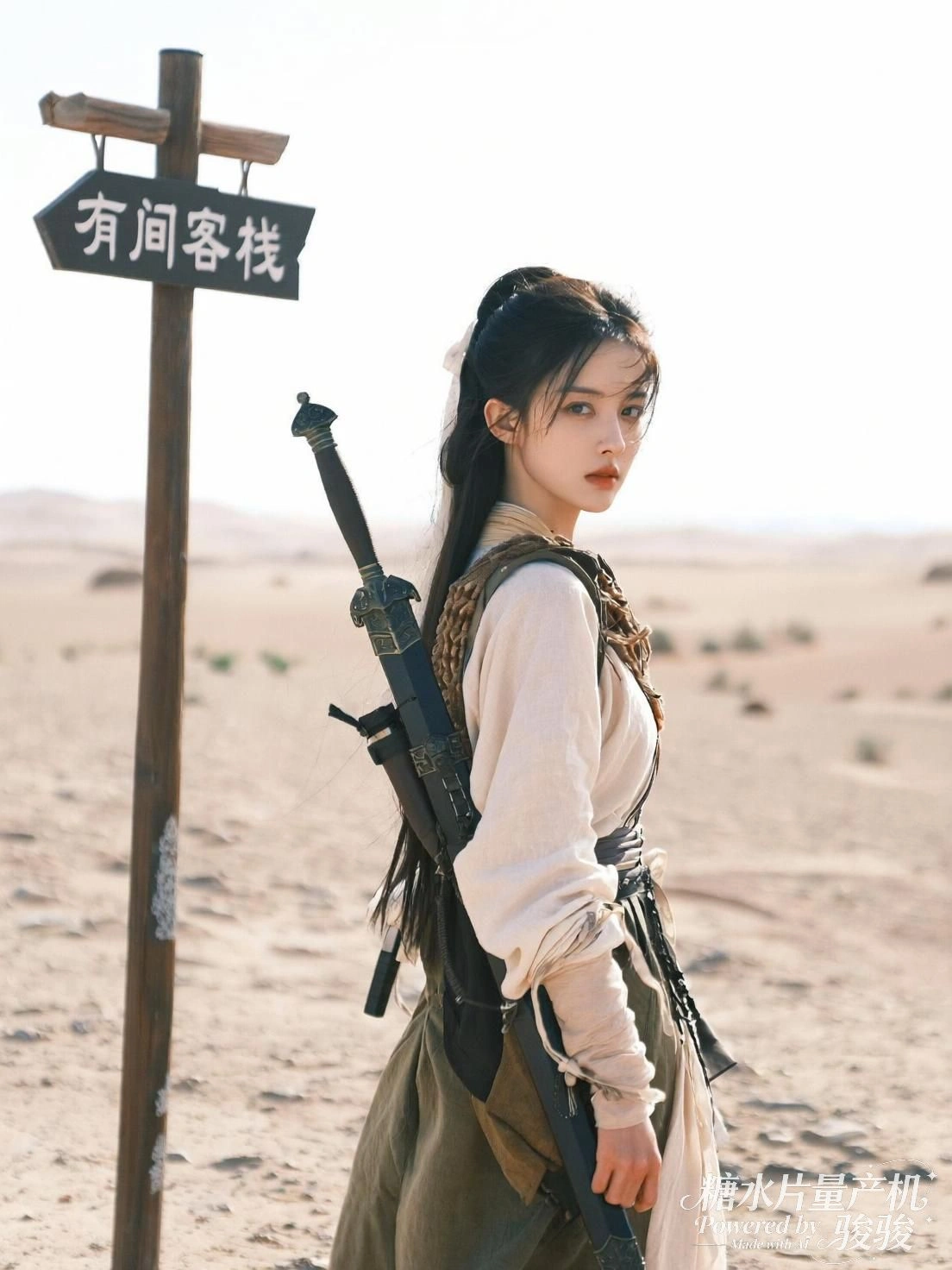 她与白狼相依，汗珠微光，野性在静默中与人共息