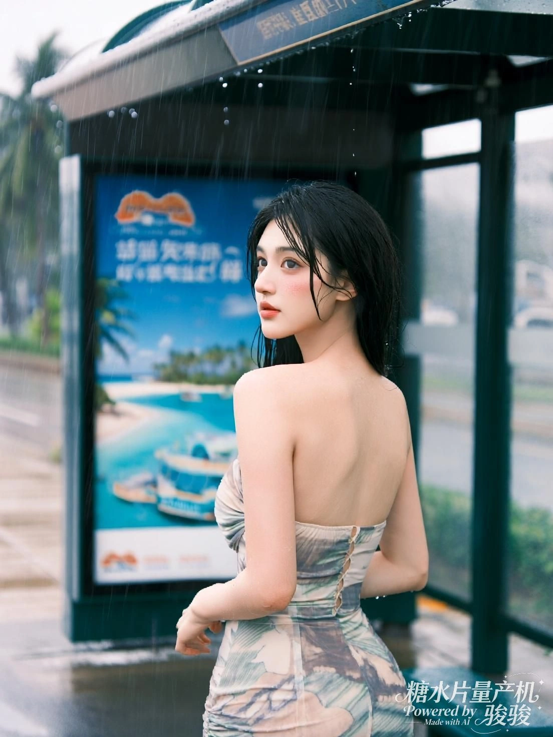 她笑对篝火，火焰跃动，夜色在眼波中燃烧成光