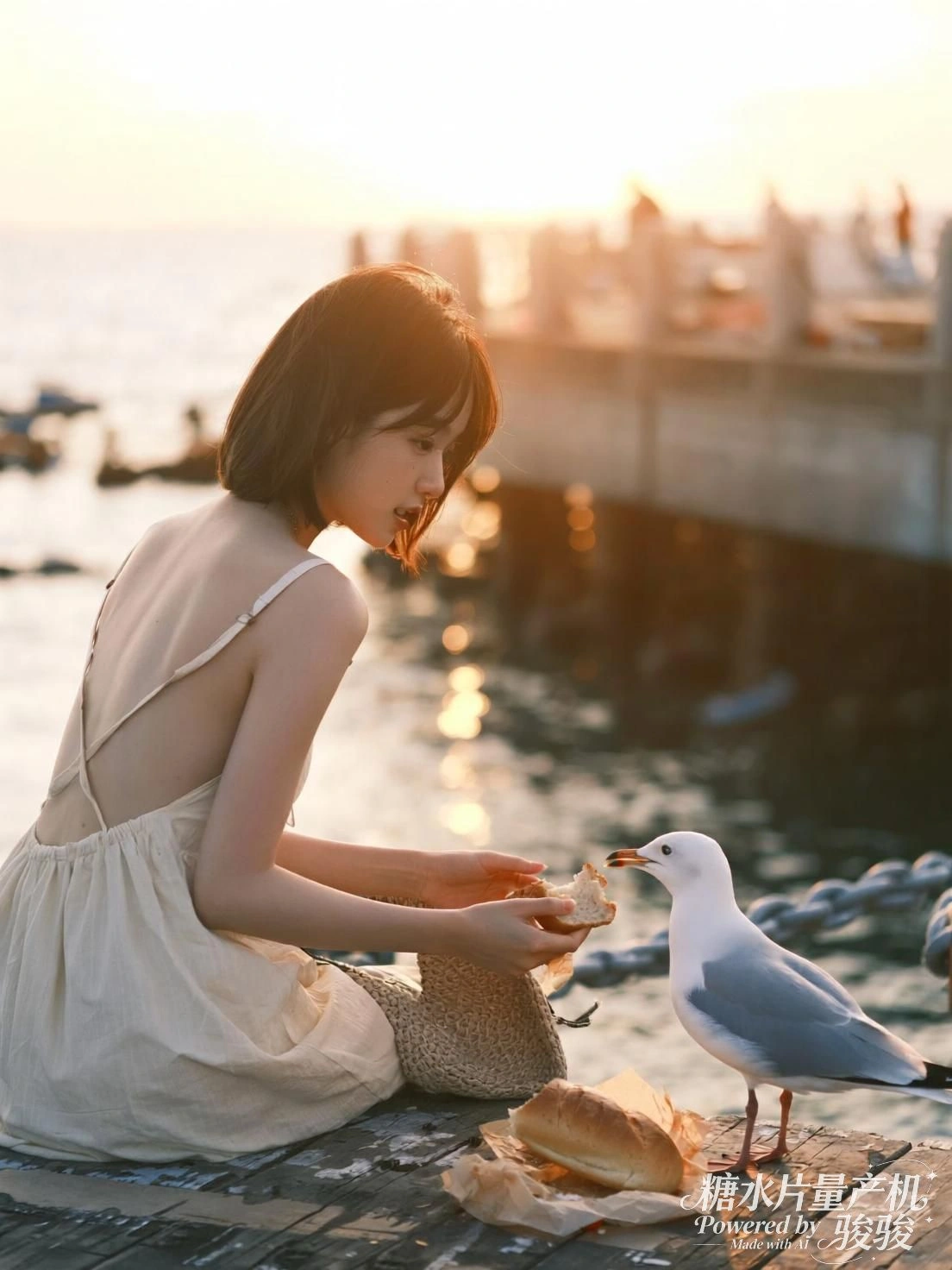 她跃于滑轮之上，飞机掠过天际，瞬间与远方在光影中交汇