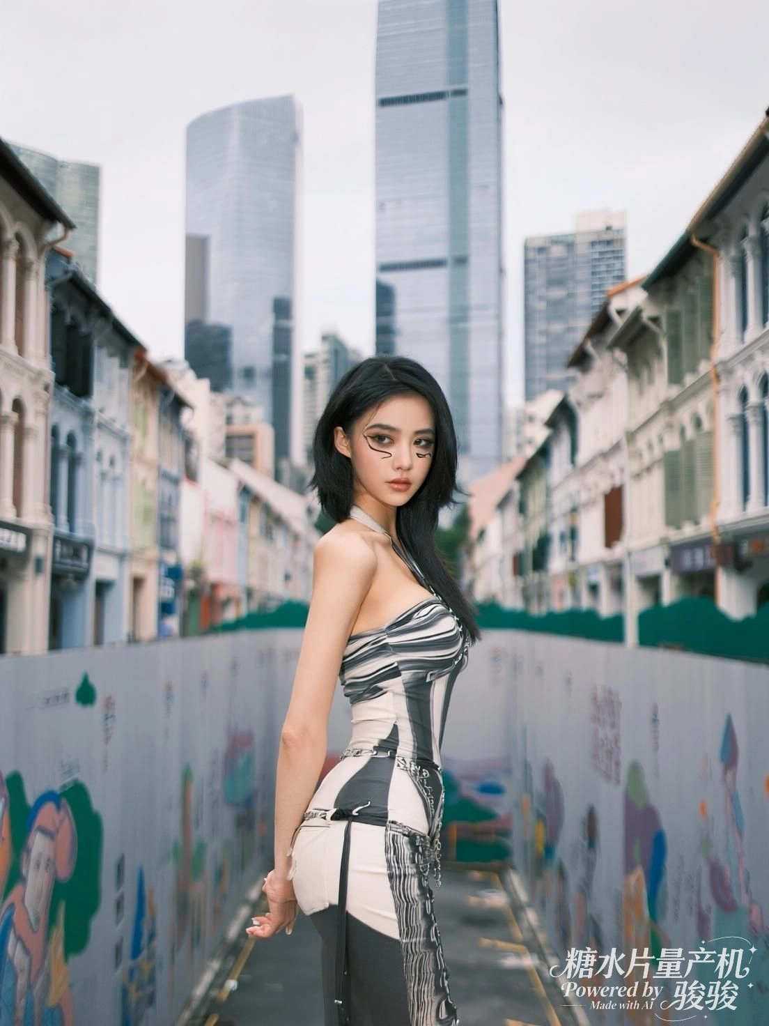 她俯身轻抚猛兽，铁笼之外，野性与温柔在阳光下共息