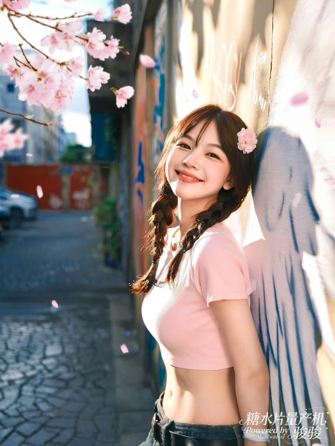 她俯身轻抚猛兽，铁笼之外，野性与温柔在阳光下共息