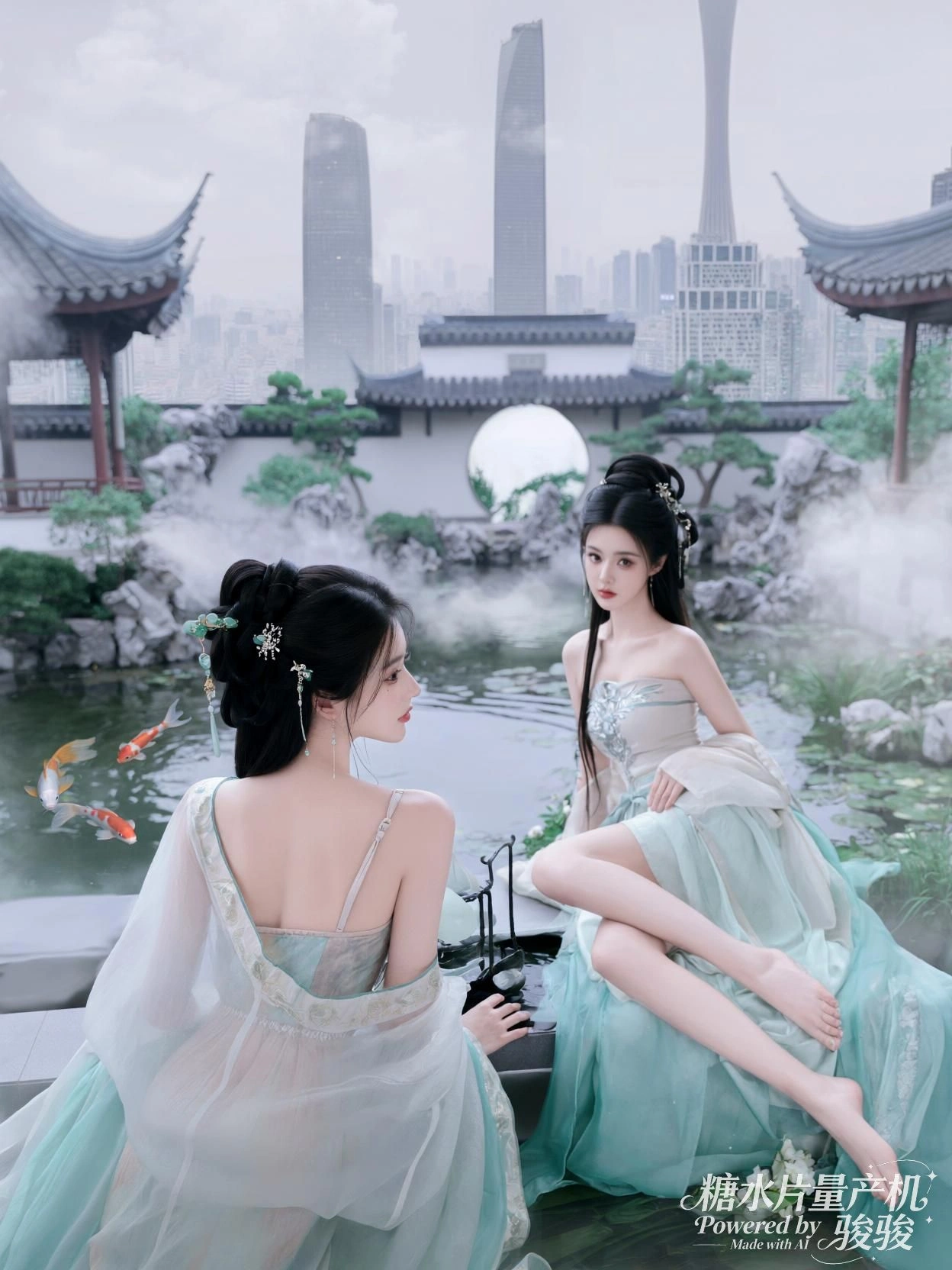 她们立于浪前，白球悬空，阳光在皮肤与海之间流动