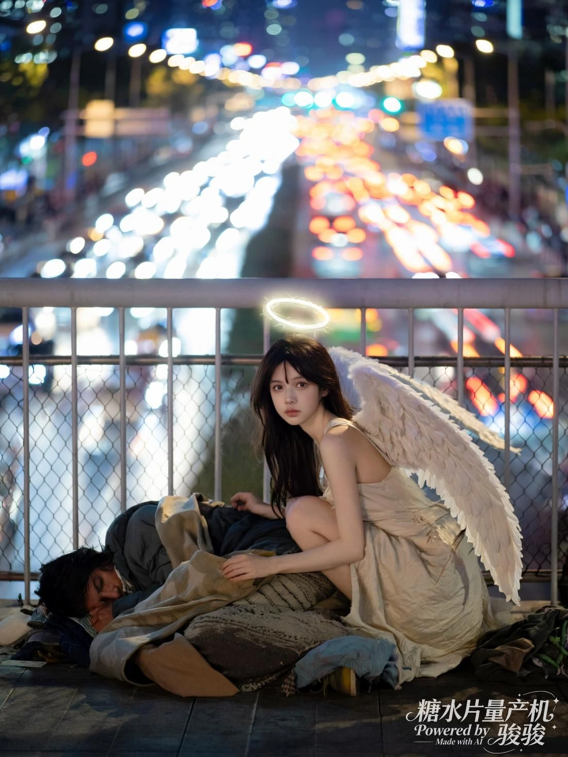 她仰望天穹，巨掌压云而来，静默中凝视命运的重量