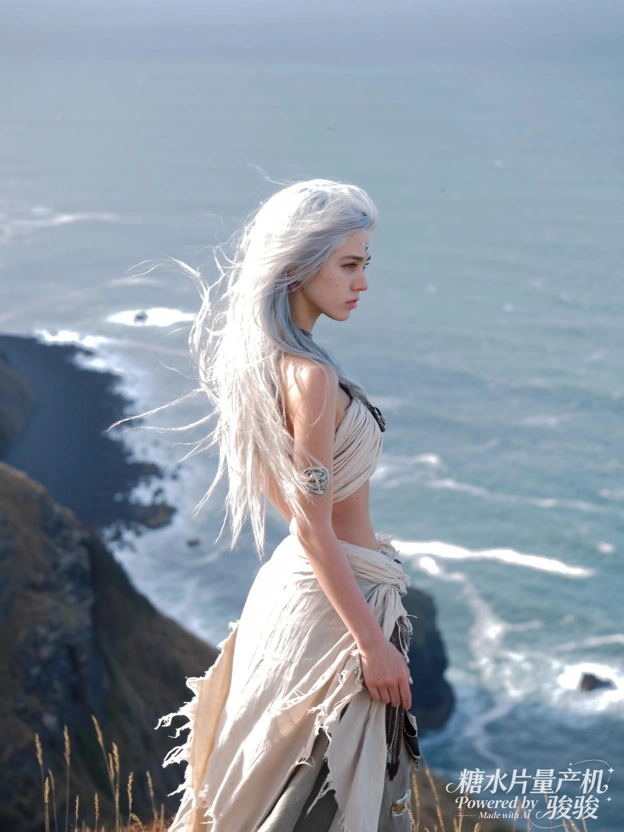 她手持面具，水波映金光，时光在窄巷中缓缓流淌