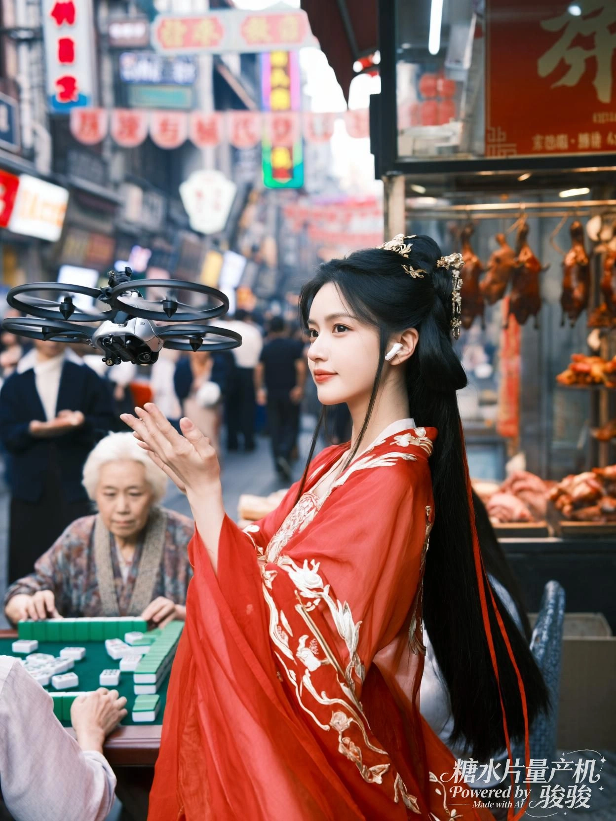 她跪于光中，剑横地，彩窗将神圣投射成尘世的影