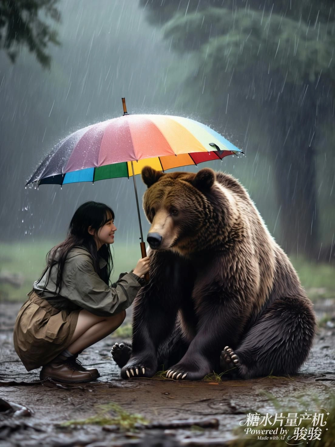 她跪于光中，剑横地，彩窗将神圣投射成尘世的影