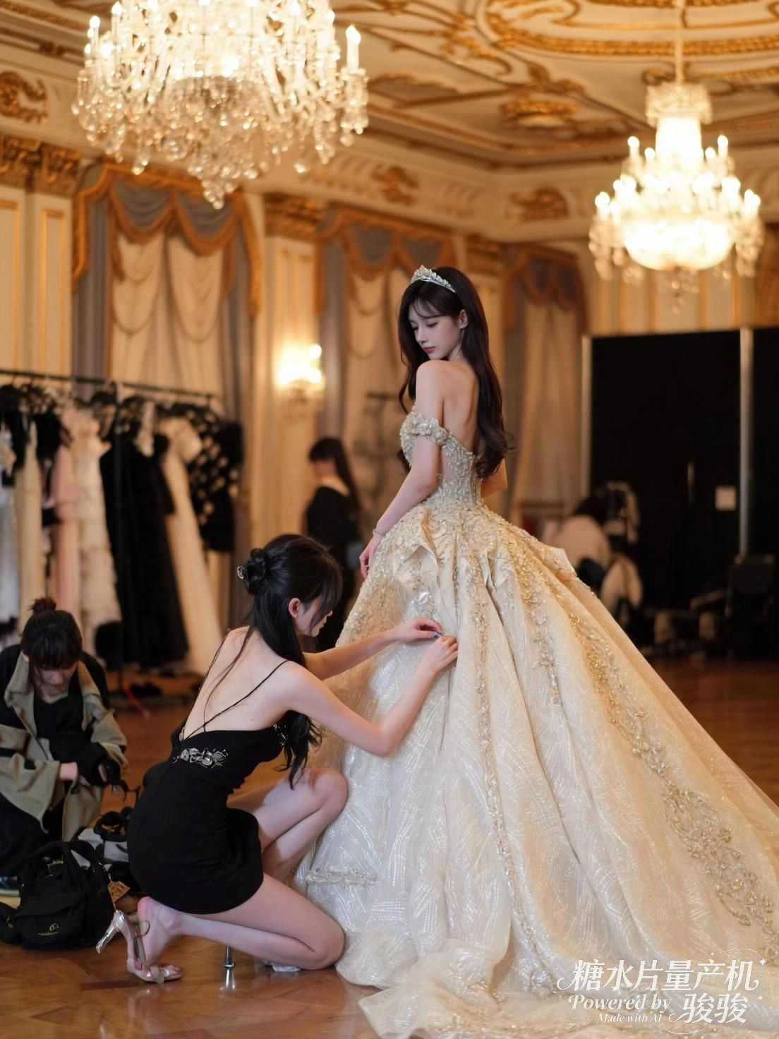 她坐于花墙之下，阳光轻抚裙摆，万物在静默中生长