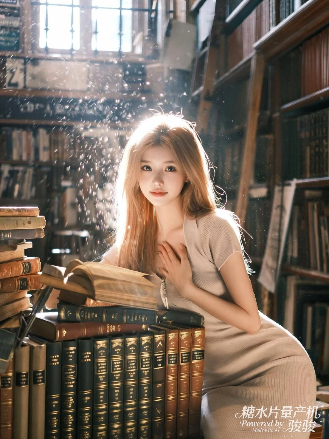 她坐于花墙之下，阳光轻抚裙摆，万物在静默中生长