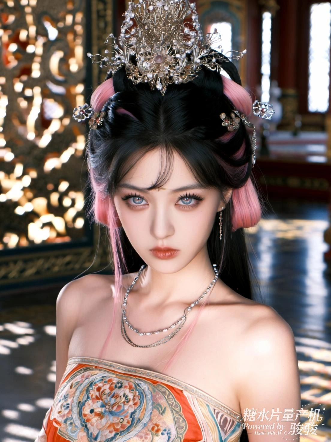 她凝视前方，华冠映光，殿宇深处藏着未启的命定