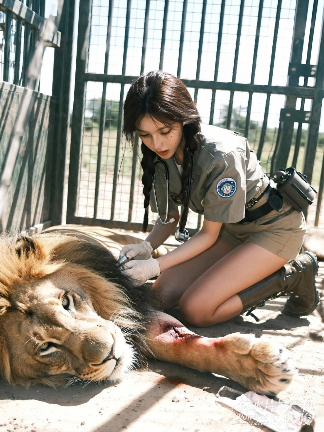 她抚琴于瀑前，水声如诉，一曲未终，天地已静