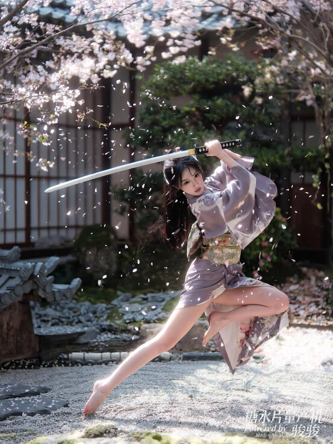 樱花纷飞时，剑光划破寂静，一瞬即永恒