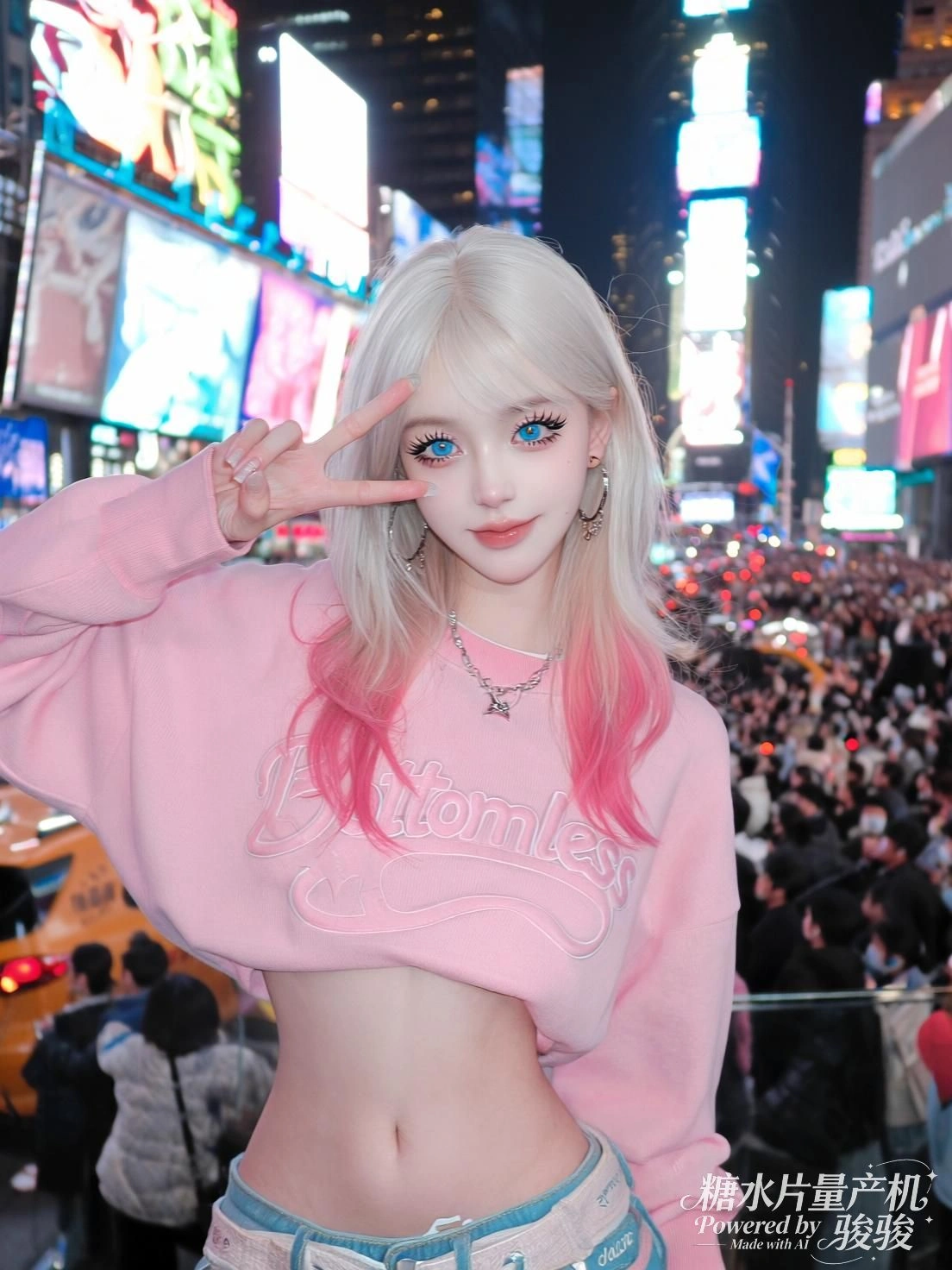 面具堆叠处，她目光如刃，穿行于喧嚣的寂静