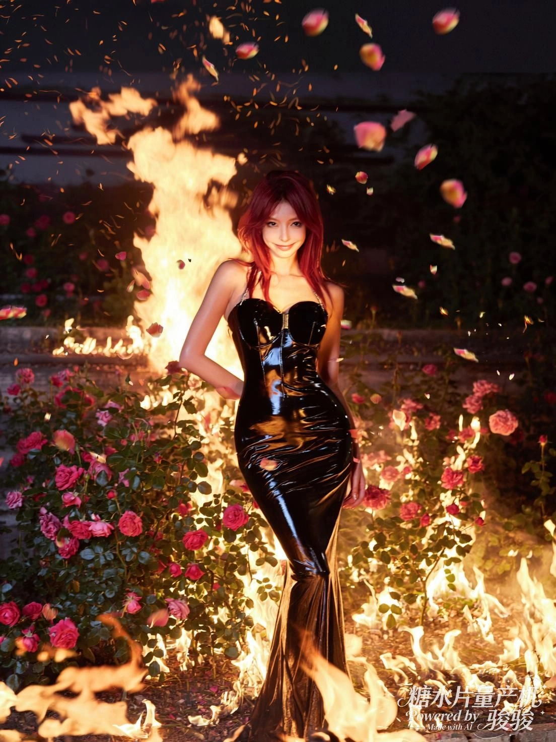 火焰焚尽玫瑰，她立于灰烬中央，微笑如初