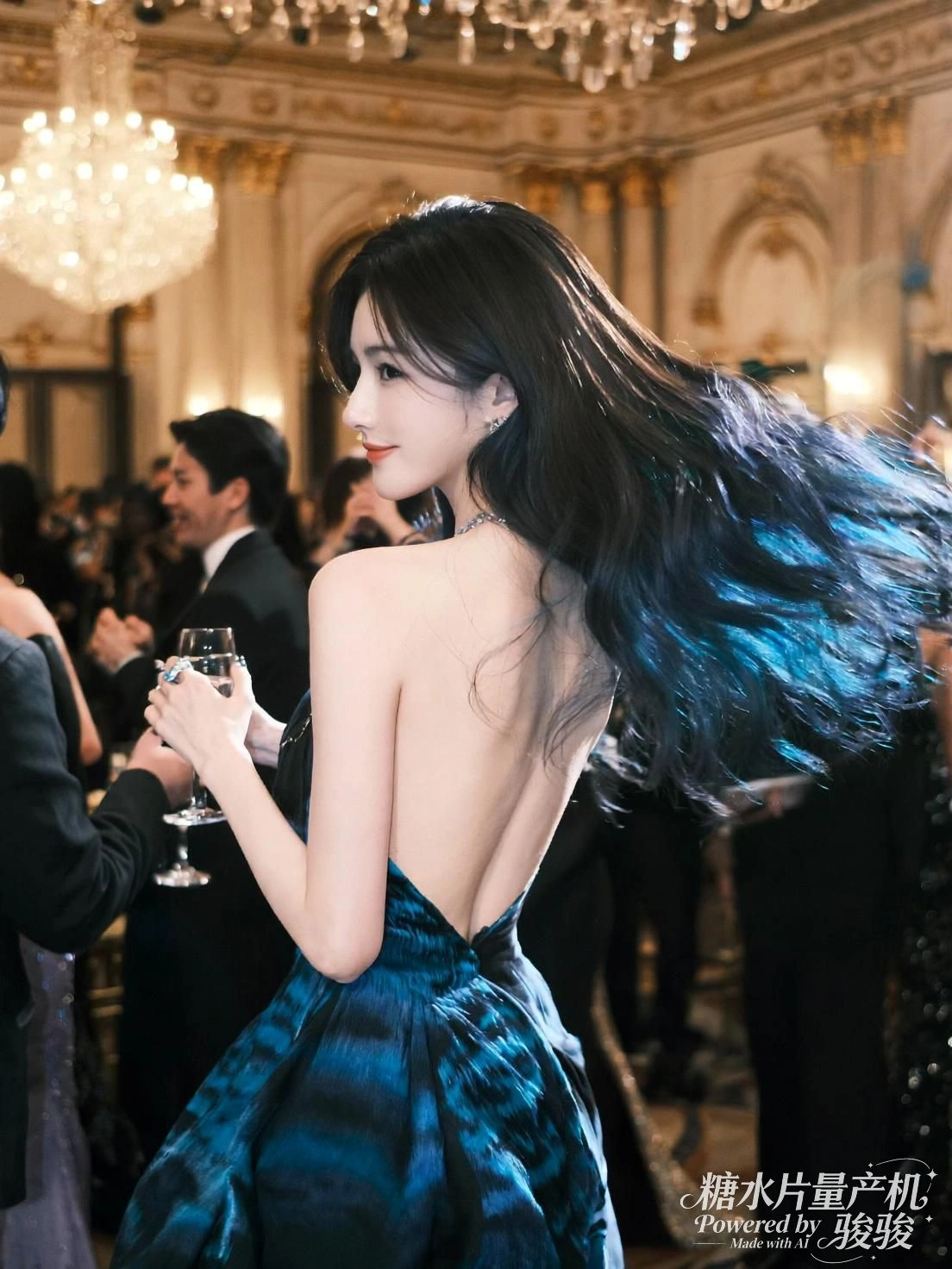 蓝发飘动时，她背对人群，美得像一场无声的逃逸