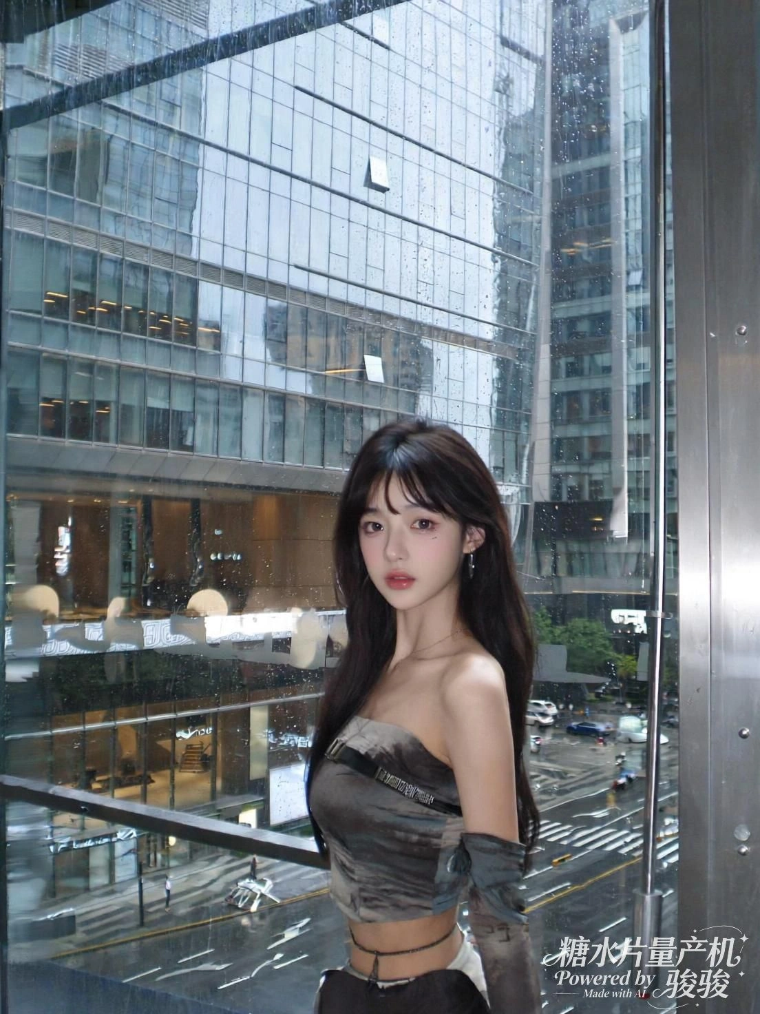 蓝发飘动时，她背对人群，美得像一场无声的逃逸