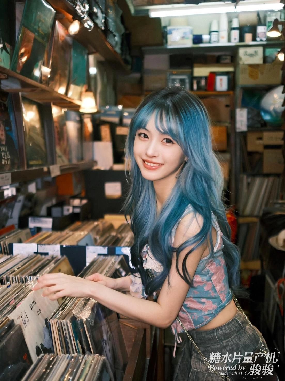 蓝发飘动时，她背对人群，美得像一场无声的逃逸