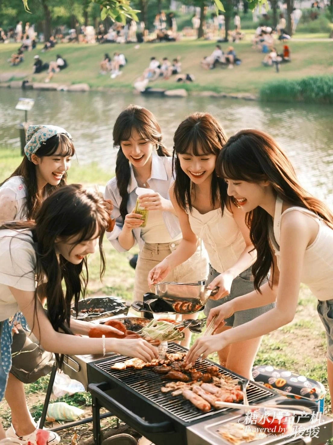 霓虹映在雨幕上，她微笑如光的碎片