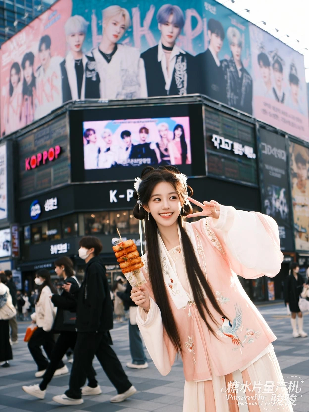 古装在街角绽放，她笑着穿越喧嚣的时光