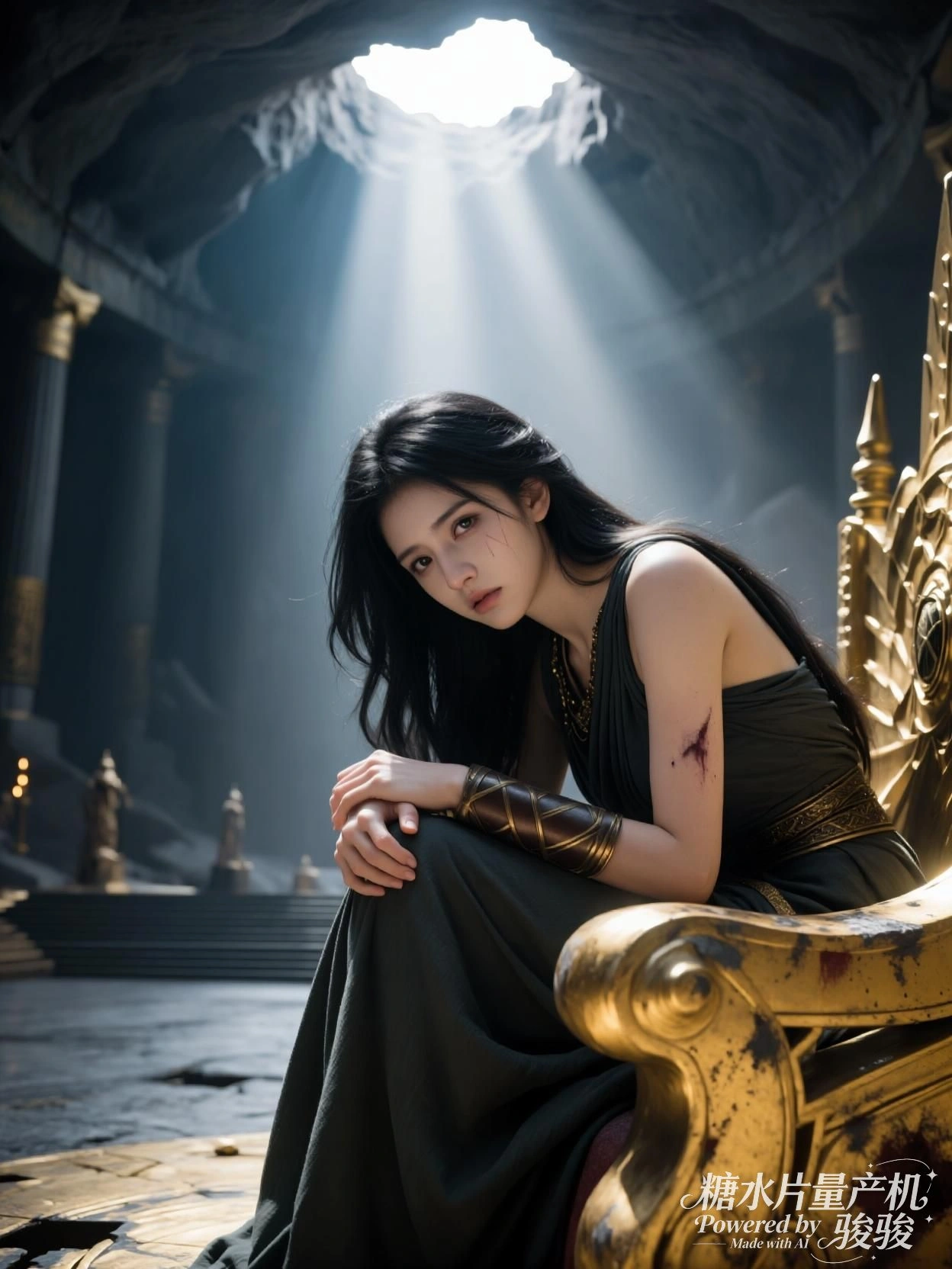 红裙立于纸海，她凝视着世界的喧嚣