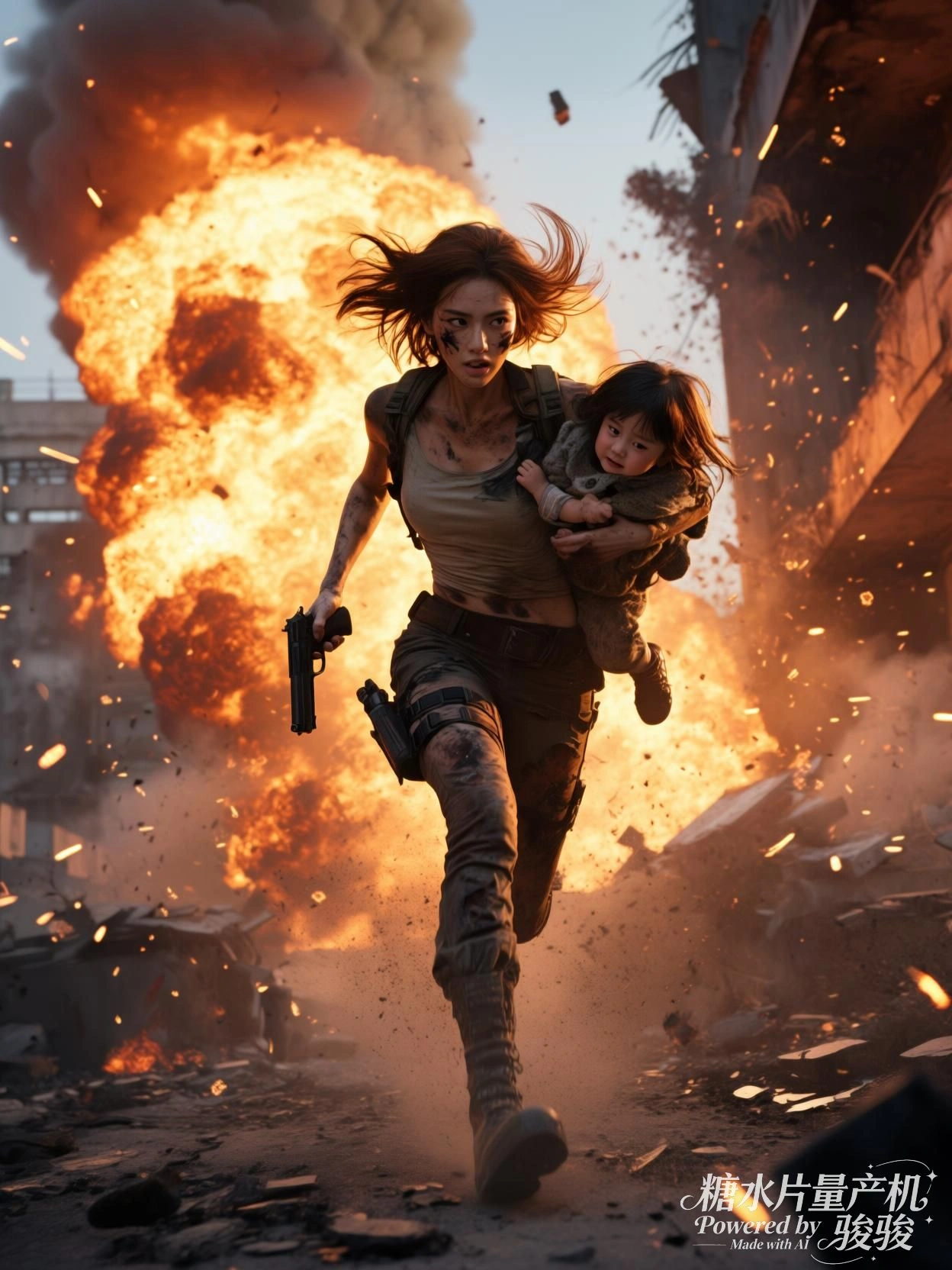 红裙立于纸海，她凝视着世界的喧嚣