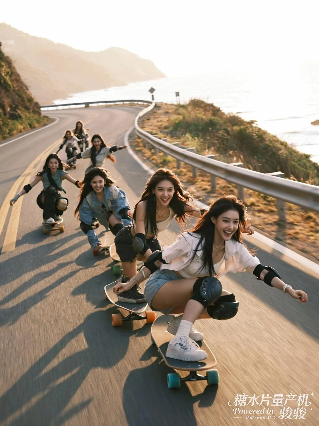 海风追着她们，滑向地平线的尽头