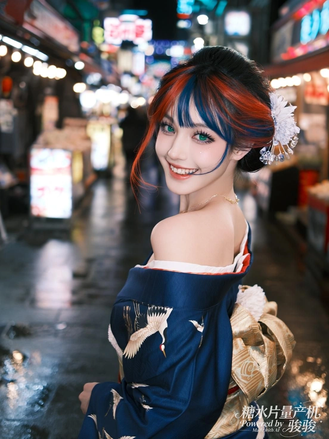 镜面扭曲，她凝视着水与光的倒影