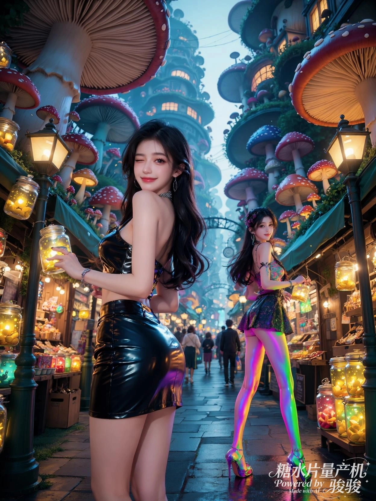 镜面扭曲，她凝视着水与光的倒影