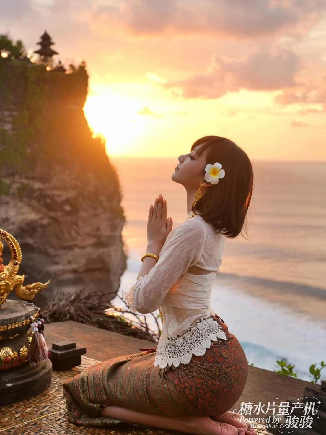 红裙斜倚琴键，她静候无声的乐章