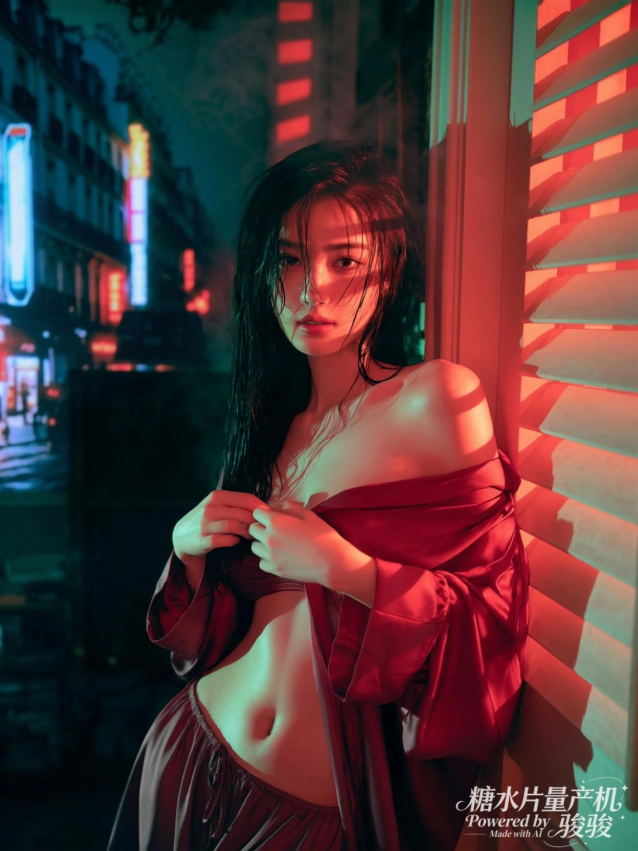 霓虹映窗，她立于光影的缝隙之中