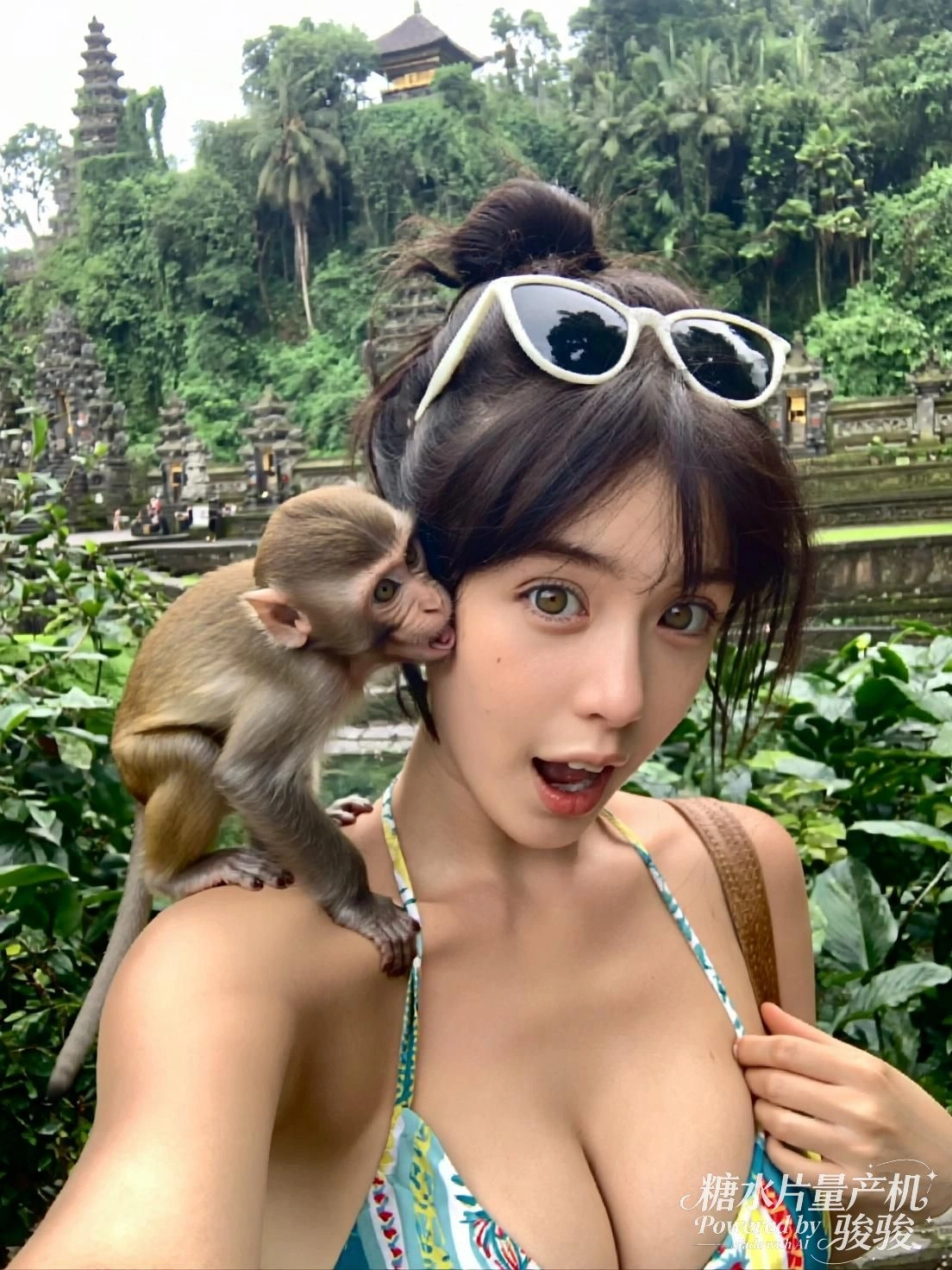 蝶栖发间，她静坐于自然的呼吸之中