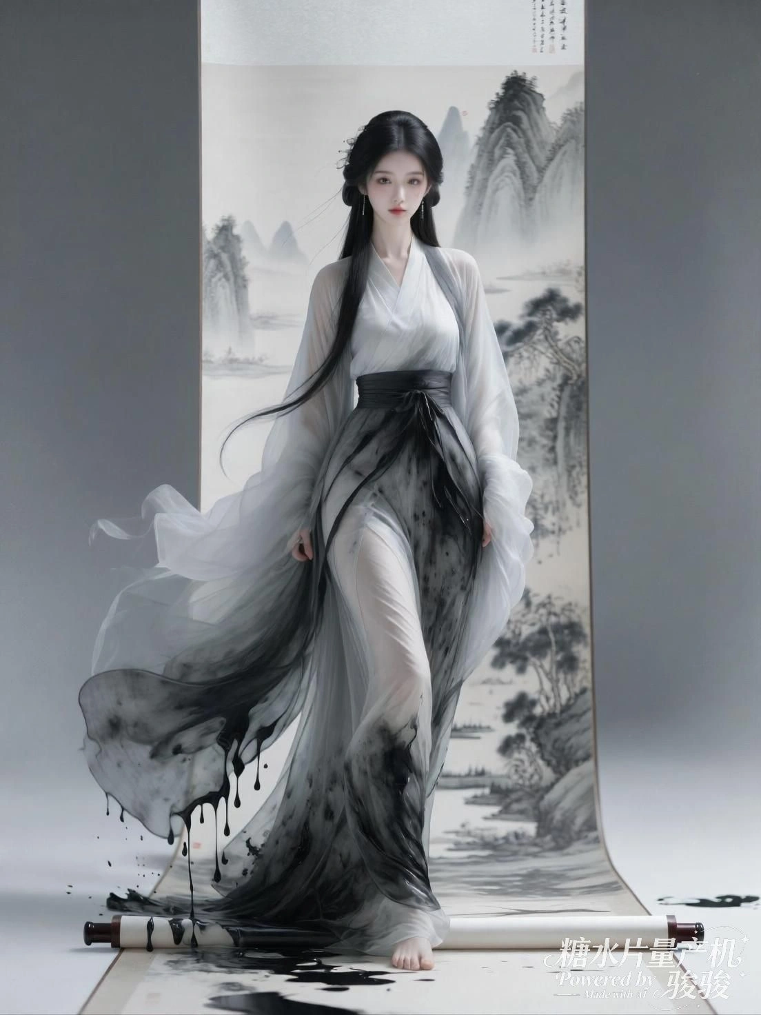 墨染长裙，她从画卷中走出，踏碎虚空